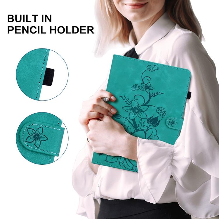 Funda de piel con relieve Lily para Redmi Pad 2 / Redmi Pad SE 11 2025 (verde)