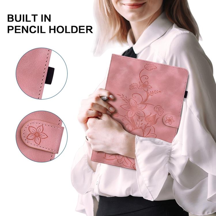 Funda de piel con relieve de lirio para Redmi Pad 2 / Redmi Pad SE 11 2025 (rosa)