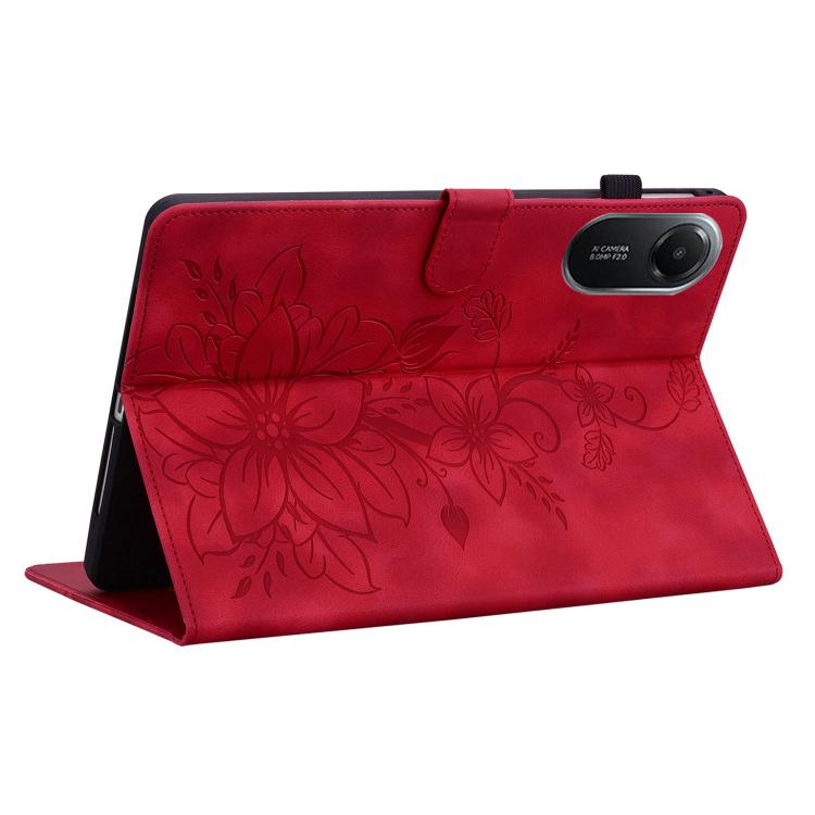 Funda de piel con relieve Lily para Redmi Pad 2 / Redmi Pad SE 11 2025 (roja)