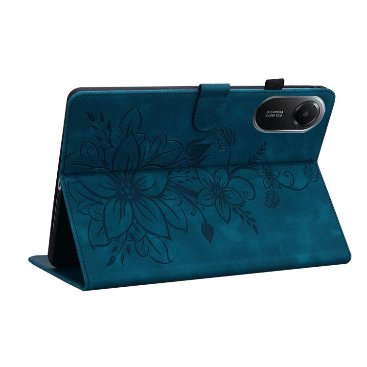 Funda de piel con relieve Lily para Redmi Pad 2 / Redmi Pad SE 11 2025 (azul oscuro)