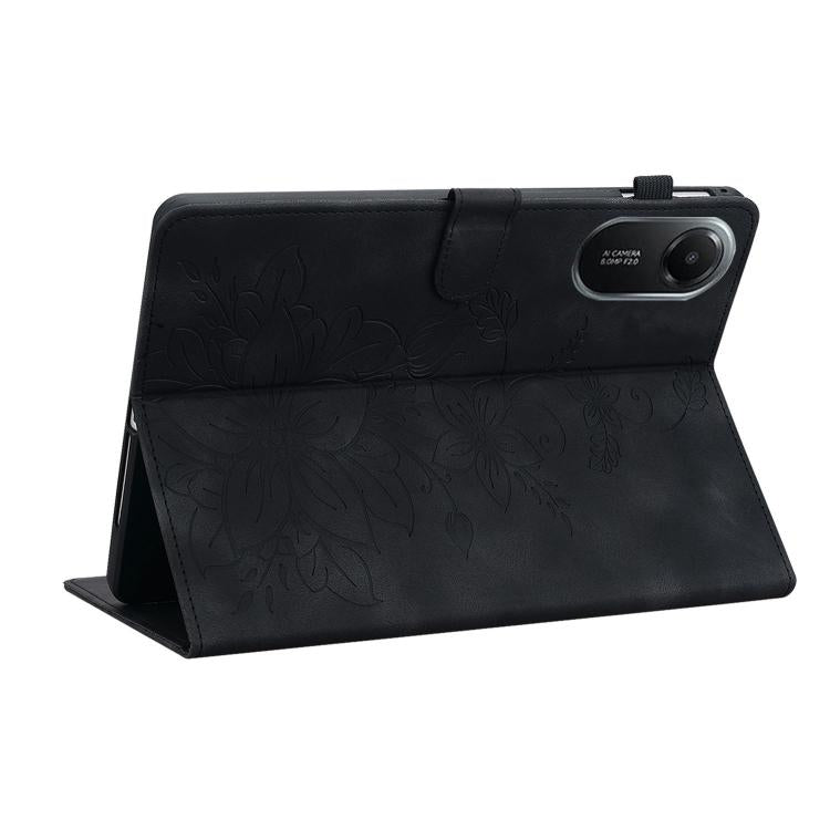 Funda de piel con relieve Lily para Redmi Pad 2 / Redmi Pad SE 11 2025 (negra)