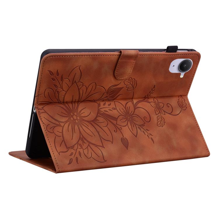 Funda de piel con relieve de lirio para Xiaomi Redmi K Pad de 8,8 pulgadas (marrón)