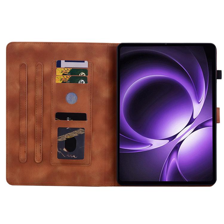 Funda de piel con relieve de lirio para Xiaomi Redmi K Pad de 8,8 pulgadas (marrón)