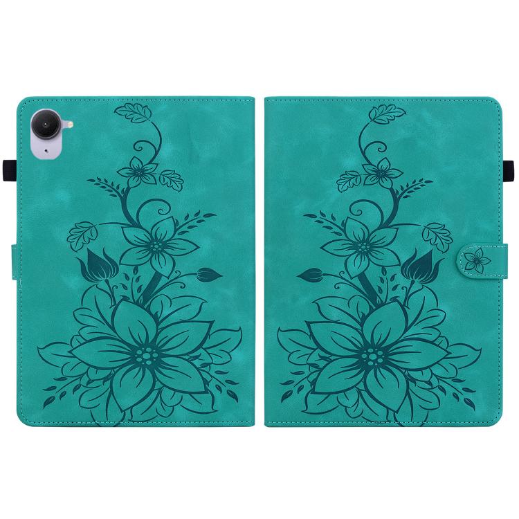Funda de piel con relieve de lirio para Xiaomi Redmi K Pad de 8,8 pulgadas (verde)