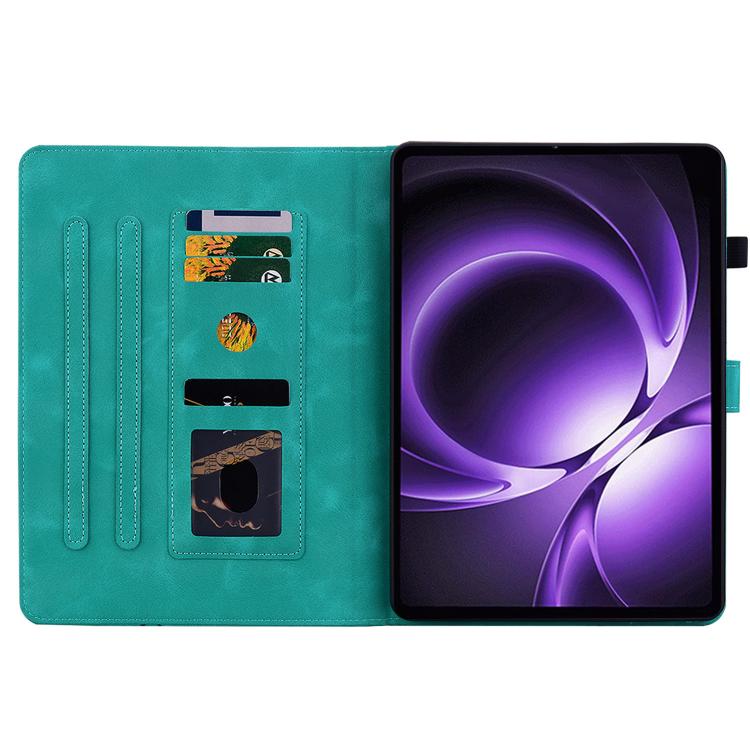 Funda de piel con relieve de lirio para Xiaomi Redmi K Pad de 8,8 pulgadas (verde)