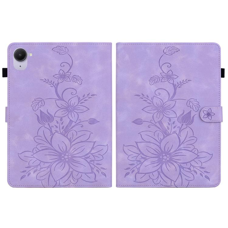 Funda de piel con relieve de lirio para Xiaomi Redmi K Pad de 8,8 pulgadas (morado)