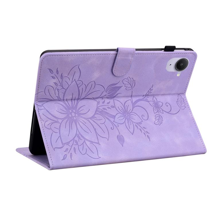 Funda de piel con relieve de lirio para Xiaomi Redmi K Pad de 8,8 pulgadas (morado)