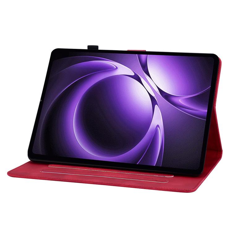 Funda de piel con relieve de lirio para Xiaomi Redmi K Pad de 8,8 pulgadas (roja)