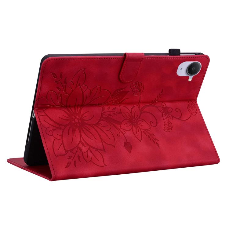 Funda de piel con relieve de lirio para Xiaomi Redmi K Pad de 8,8 pulgadas (roja)