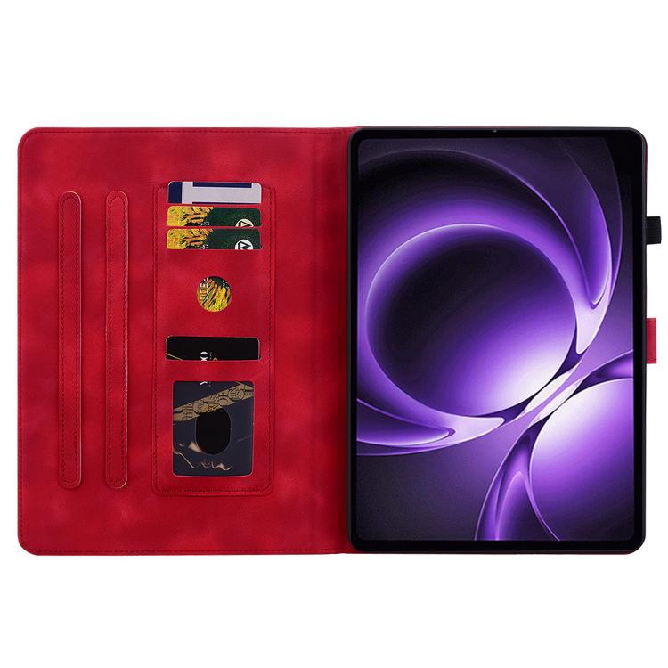 Funda de piel con relieve de lirio para Xiaomi Redmi K Pad de 8,8 pulgadas (roja)