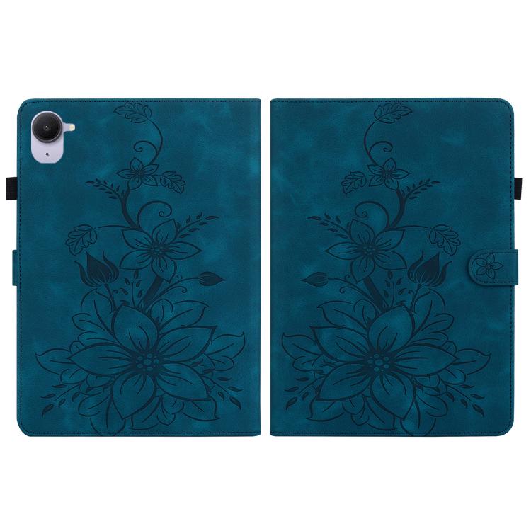 Funda de piel con relieve de lirio para Xiaomi Redmi K Pad de 8,8 pulgadas (azul oscuro)