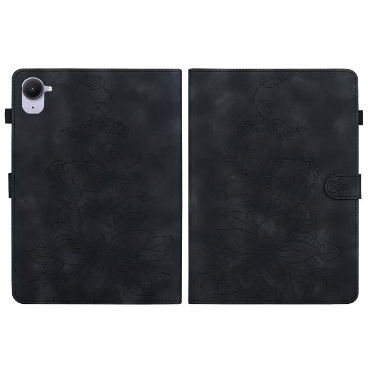 Funda de piel con relieve de lirio para Xiaomi Redmi K Pad de 8,8 pulgadas (negra)