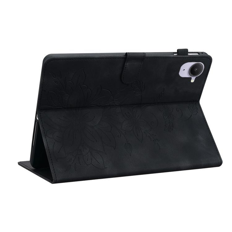 Funda de piel con relieve de lirio para Xiaomi Redmi K Pad de 8,8 pulgadas (negra)