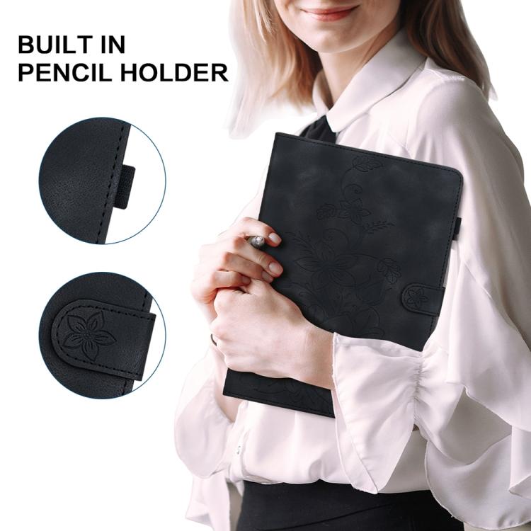 Funda de piel con relieve de lirio para Xiaomi Redmi K Pad de 8,8 pulgadas (negra)