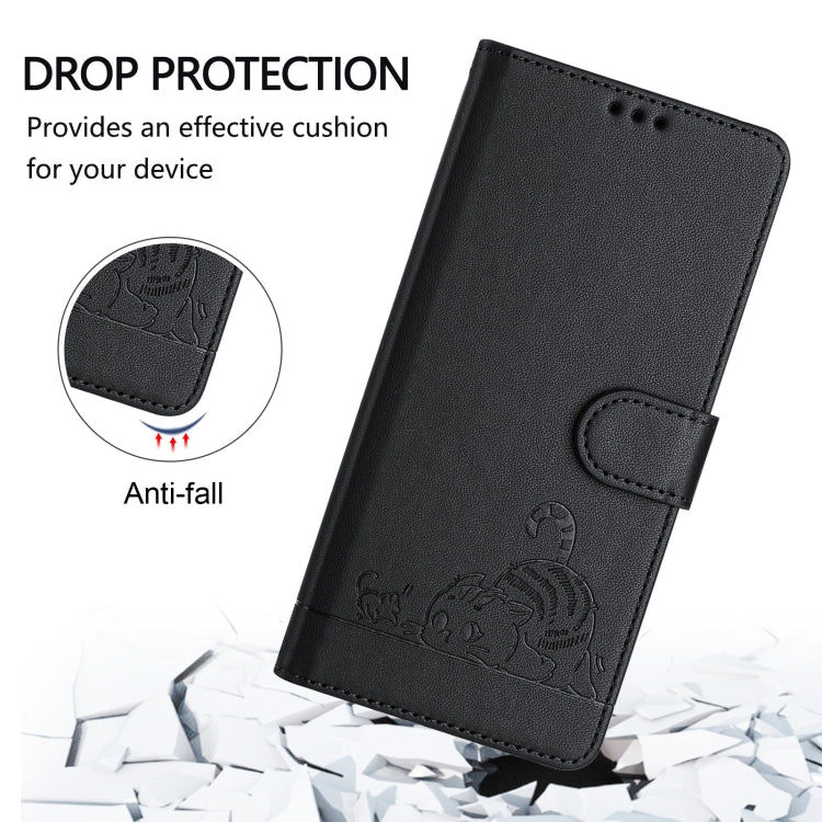 Funda Cuero Rfid Tecno Spark 30 5G con Patrón Gato y Rata con Cordón (Negro)