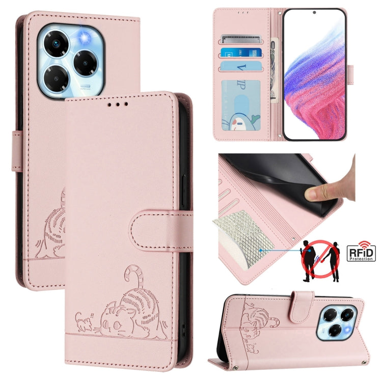 Funda de Cuero Rfid para Infinix Note 40X 5G con Estampado de Rata y Gato y Cordón (Rosa)