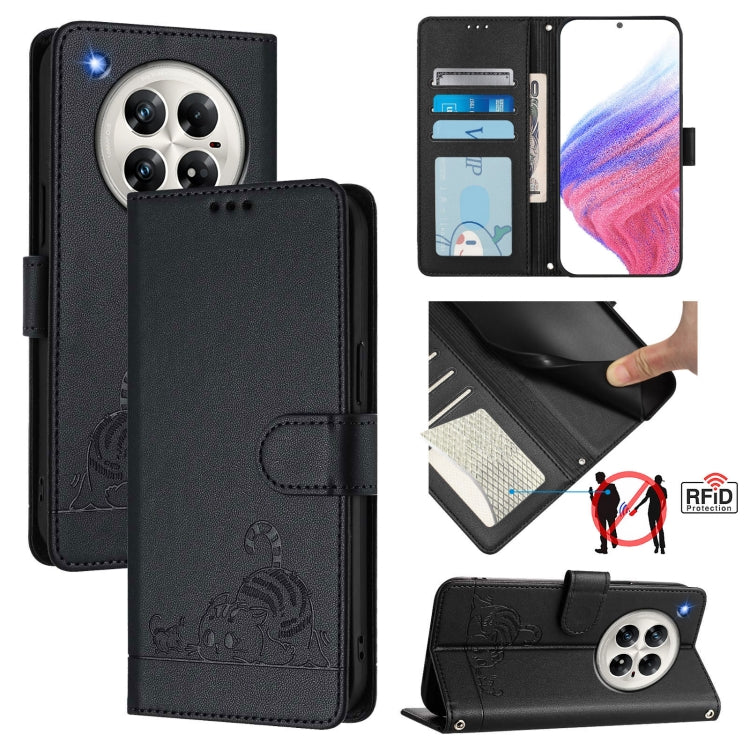 Funda de Cuero Rfid para Infinix Zero 40 4G/5G con Estampado de Rata y Gato y Cordón (Negro)