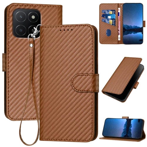 Funda de Cuero con Hebilla de Fibra de Carbono y Cordón para Honor X5B/X5B Plus (Café)