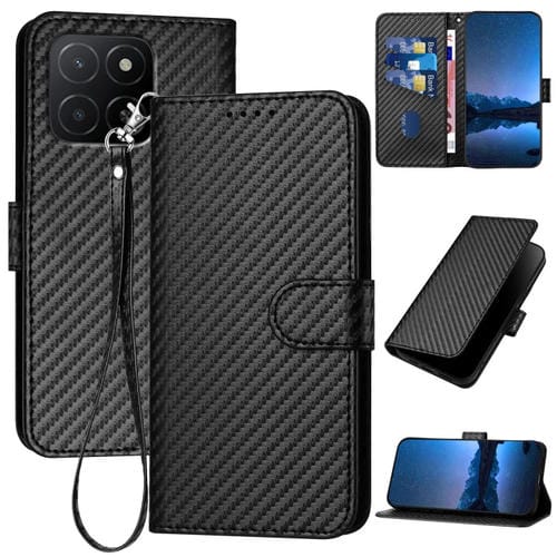 Funda de Cuero con Hebilla de Fibra de Carbono y Cordón para Honor X5B/X5B Plus (Negro)