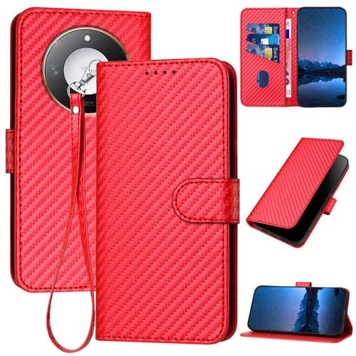 Funda de Cuero con Hebilla de Fibra de Carbono para Honor X60/X9C Yx0070 con Cordón (Rojo)