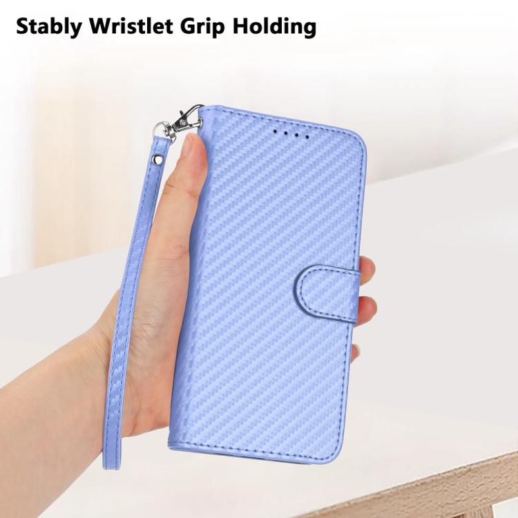 Funda de Cuero para Huawei P50 Pro Yx0070 con Hebilla de Fibra de Carbono y Cordón (Morado Claro)