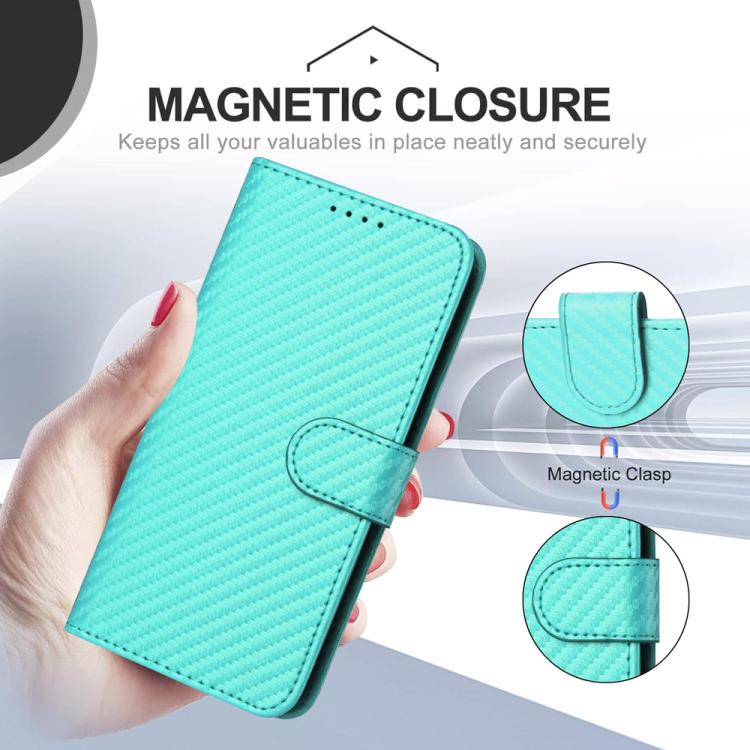Funda de Cuero Huawei P60 / P60 Pro Yx0070 con Hebilla de Fibra de Carbono y Cordón (Azul Claro)