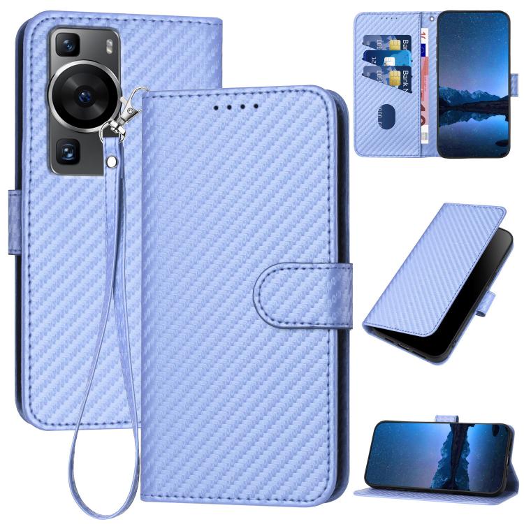 Funda de Cuero Huawei P60 / P60 Pro Yx0070 con Hebilla de Fibra de Carbono y Cordón (Morado Claro)