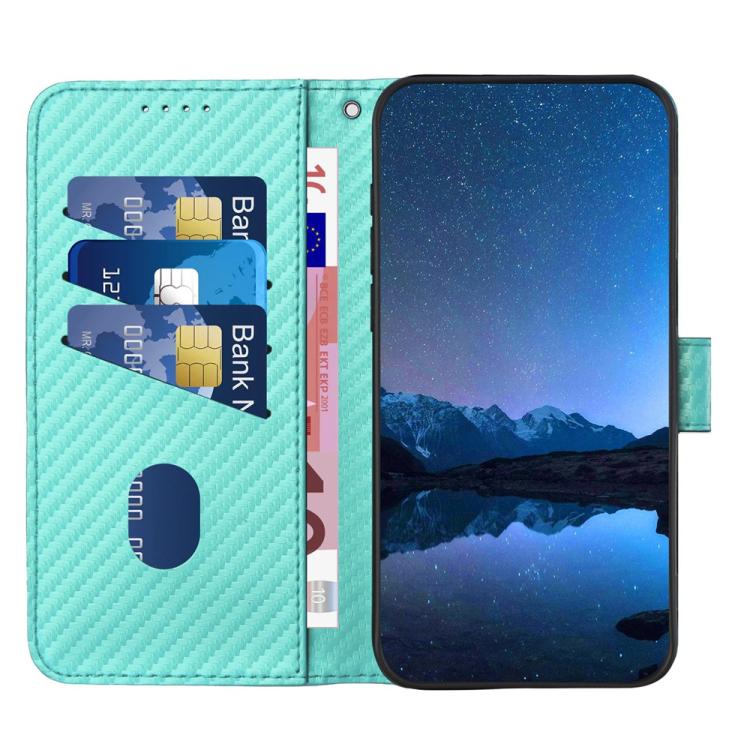 Funda de Cuero con Hebilla de Fibra de Carbono para Huawei Enjoy 20E Yx0070 con Cordón (Azul Claro)
