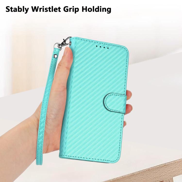 Funda de Cuero con Hebilla de Fibra de Carbono para Huawei Enjoy 20E Yx0070 con Cordón (Azul Claro)