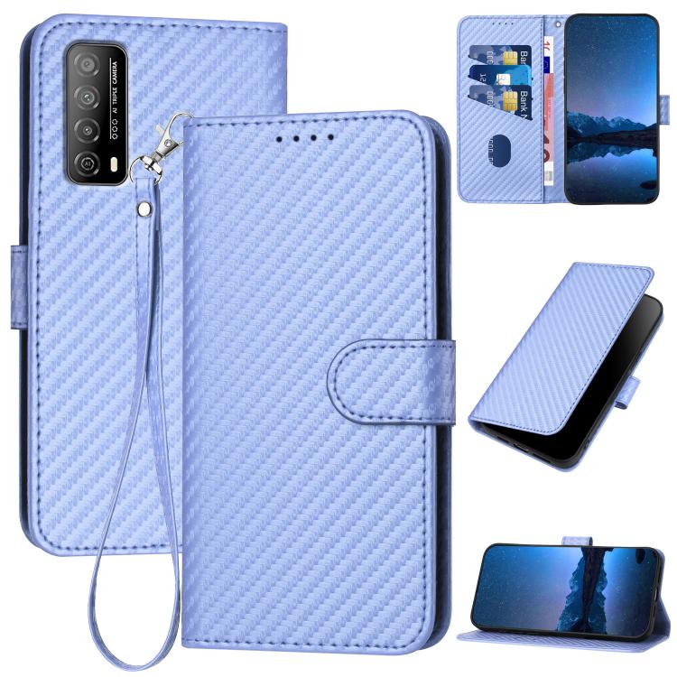 Funda de Cuero con Hebilla de Fibra de Carbono para Huawei Enjoy 20 Se 4G Yx0070 con Cordón (Morado Claro)
