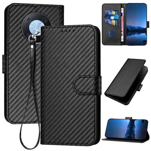 Funda de Cuero con Hebilla de Fibra de Carbono y Cordón para Huawei Enjoy 50 Pro/Nova Y90 Yx0070 (Negro)