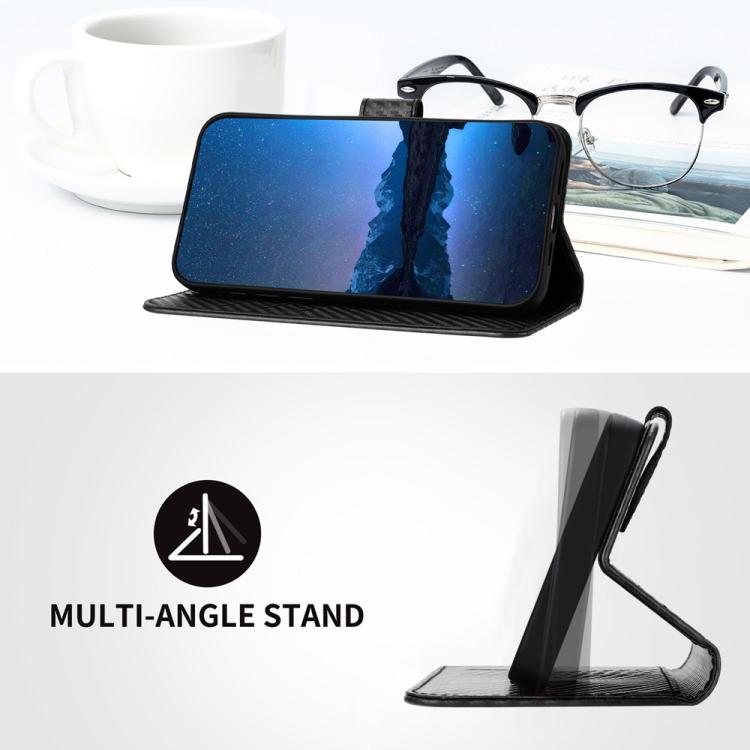Funda de Cuero con Hebilla de Fibra de Carbono y Cordón para Huawei Enjoy 50 Pro/Nova Y90 Yx0070 (Negro)
