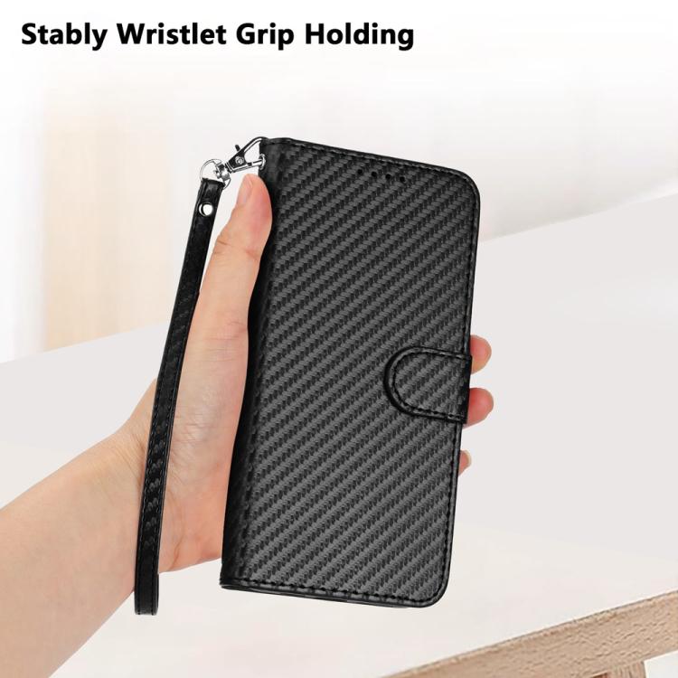 Funda de Cuero con Hebilla de Fibra de Carbono y Cordón para Huawei Enjoy 50 Pro/Nova Y90 Yx0070 (Negro)