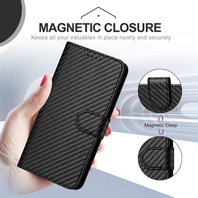 Funda de Cuero con Hebilla de Fibra de Carbono y Cordón para Huawei Enjoy 50 Pro/Nova Y90 Yx0070 (Negro)