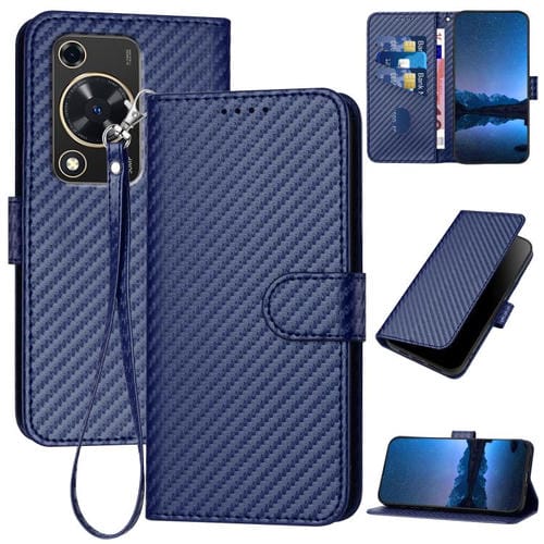 Funda de Cuero con Hebilla de Fibra de Carbono y Cordón para Huawei Enjoy 70/Nova Y72 Yx0070 (Azul)