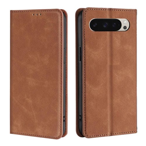 Funda Cuero Magnética con Tacto de Piel para Google Pixel 9 (Marrón Claro)