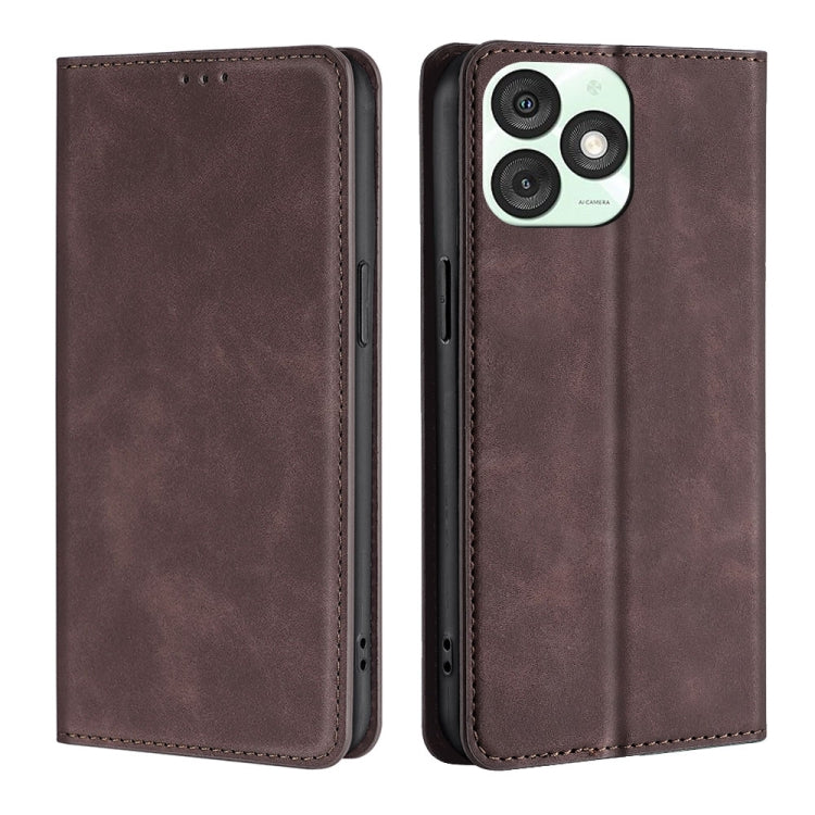 Funda de Piel Magnética para Teléfono Itel A50 4G (Marrón Oscuro)
