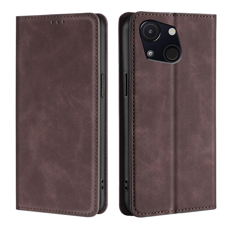 Funda Magnética con Tacto de Piel para Teléfono Itel A50C 4G (Marrón Oscuro)