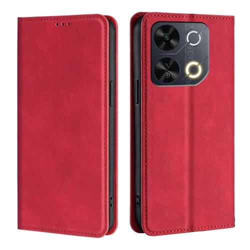 Funda de Cuero Magnética con Tacto de Piel para Itel P65 (Roja)