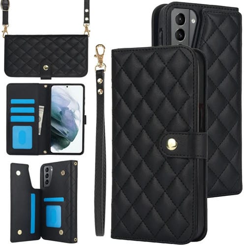 Estuche para Teléfono Samsung Galaxy S22 + 5G Crossbody Cuero Rómbico Multifunción (Negro)