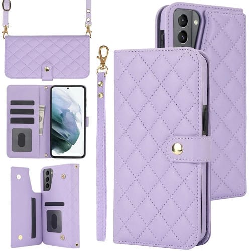 Estuche para Teléfono Samsung Galaxy S22+ 5G Crossbody Cuero Rómbico Multifunción (Púrpura)