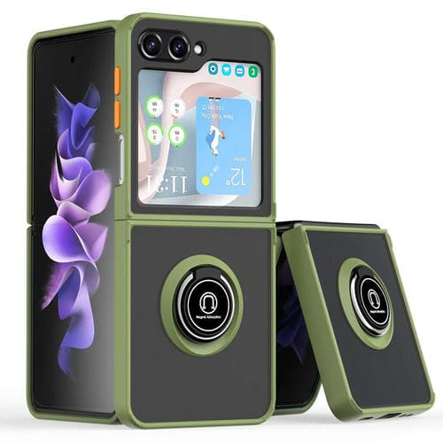 Funda de TPU + PC con anillo para Samsung Galaxy Z Flip5 Q Shadow 1 Series (verde militar)