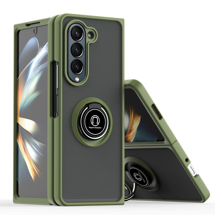 Funda de TPU + PC con anillo para Samsung Galaxy Z Fold5 Q Shadow 1 Series (verde militar)