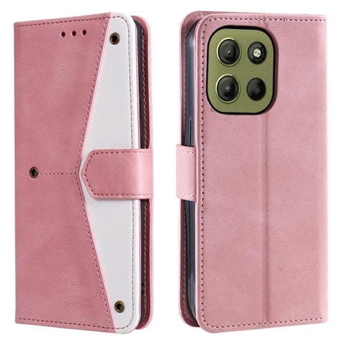 Funda de Piel de Becerro para Motorola Moto G15 (Oro Rosa) con Costuras Efecto Piel de Uña