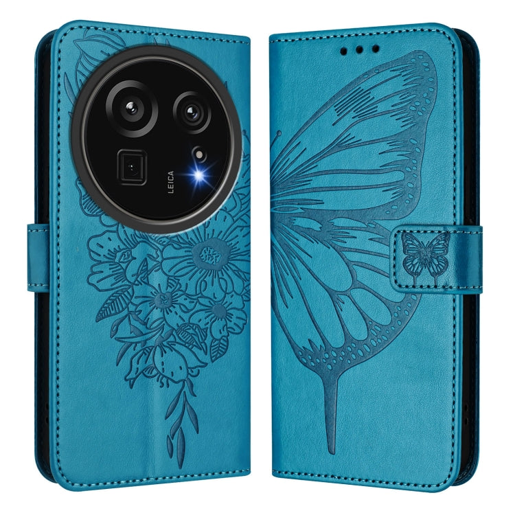 Funda de Cuero para Sharp Aquos R9 Pro/Sh-54E con Diseño de Mariposa en Relieve (Azul)