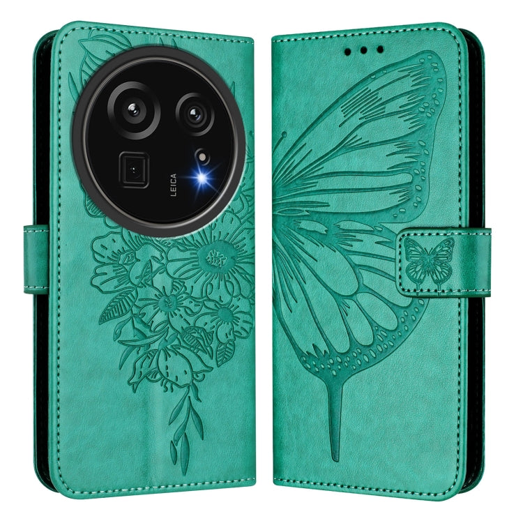 Funda de Cuero para Sharp Aquos R9 Pro/Sh-54E con Diseño de Mariposa en Relieve (Verde)