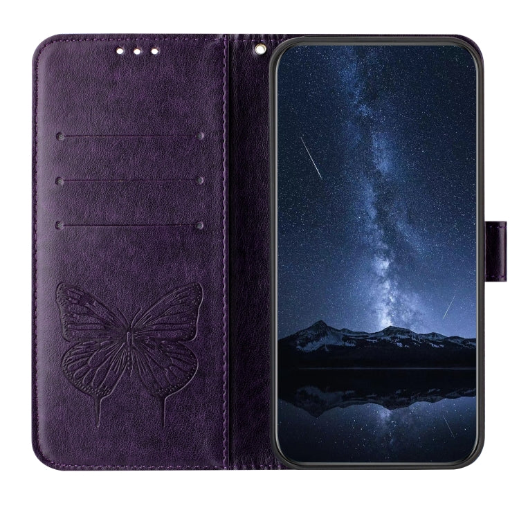 Funda de Cuero para Sharp Aquos Sense9 Plus con Diseño de Mariposa En Relieve (Morado Oscuro)