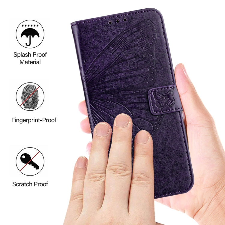 Funda de Cuero para Sony Xperia 10 Iv con Diseño de Mariposa en Relieve (Morado Oscuro)
