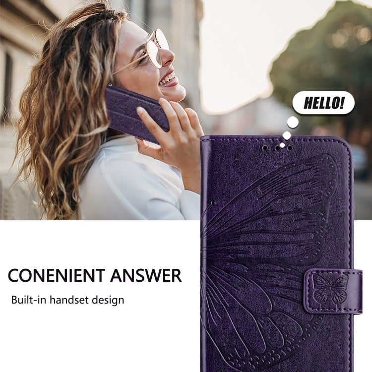 Funda de Cuero para Sony Xperia 10 Iv con Diseño de Mariposa en Relieve (Morado Oscuro)