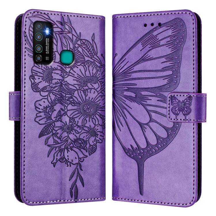 Funda de Cuero con Diseño de Mariposa En Relieve para Infinix Hot 9/9 Pro (Morado Claro)